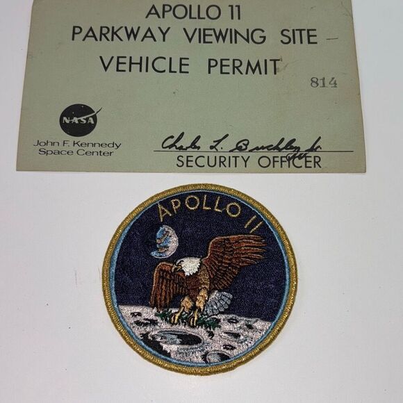 Vtg/Original Apollo 11 XI BIG Crew Patch Texas Art Embroider NASA+ parking pass - Picture 1 of 7